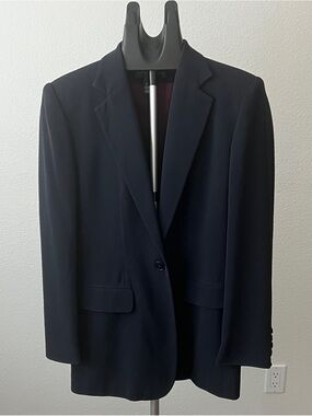 Lauren Ralph Lauren Navy Blazer Made USA Shoulder Pads Flap Pockets 4 Triacetate
